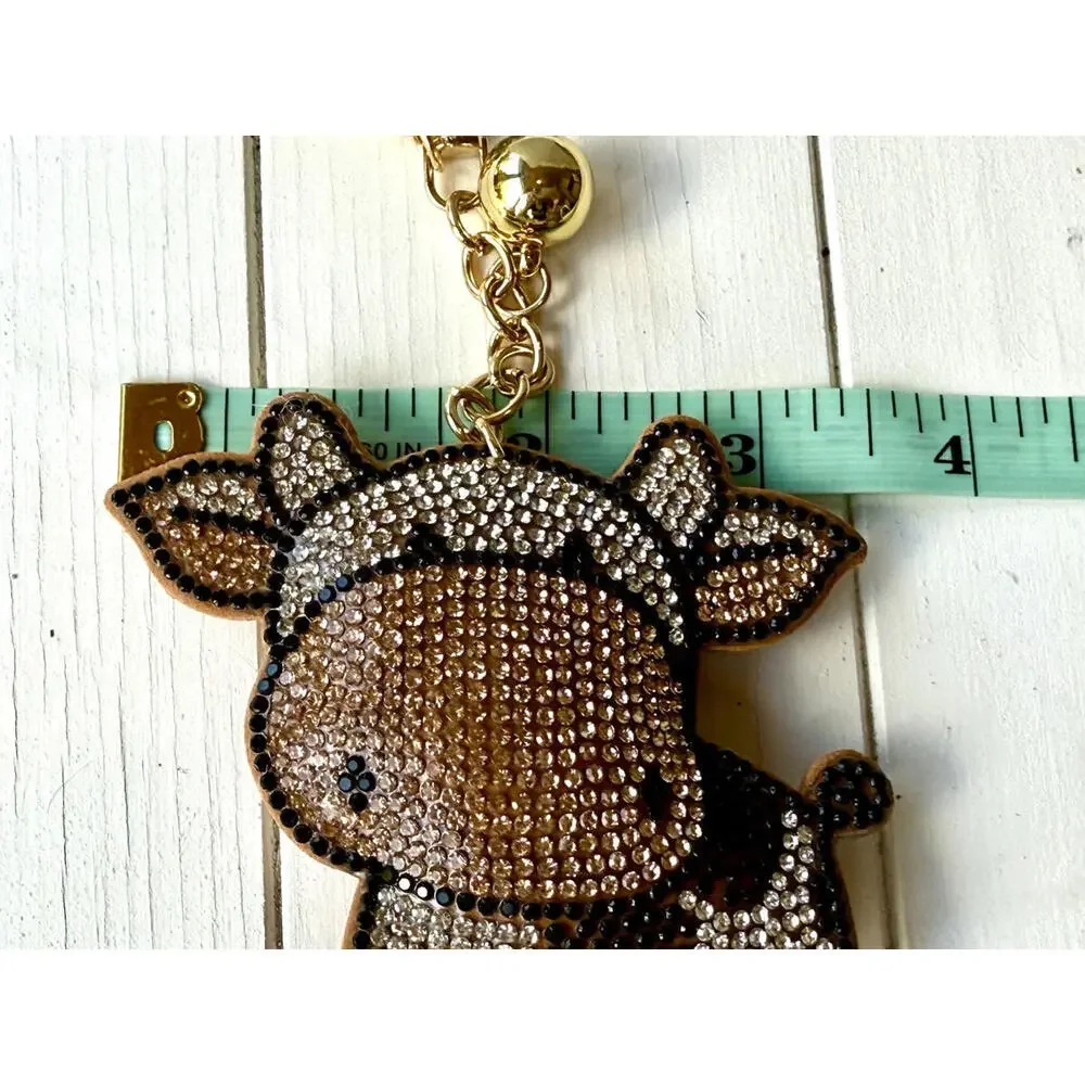 New Bling Black White‎ Spotted Cow Puffy Tassel Keyring Purse Backpack Charm